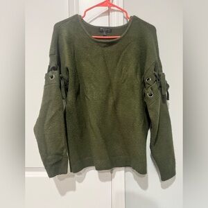 Romeo & Juliet Couture Forest Green Sweater with Lace-Up Sleeves